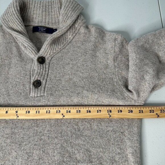 J Crew Lambswool Sweater Size M Tan Shawl Collar Grandpa - Picture 5 of 12